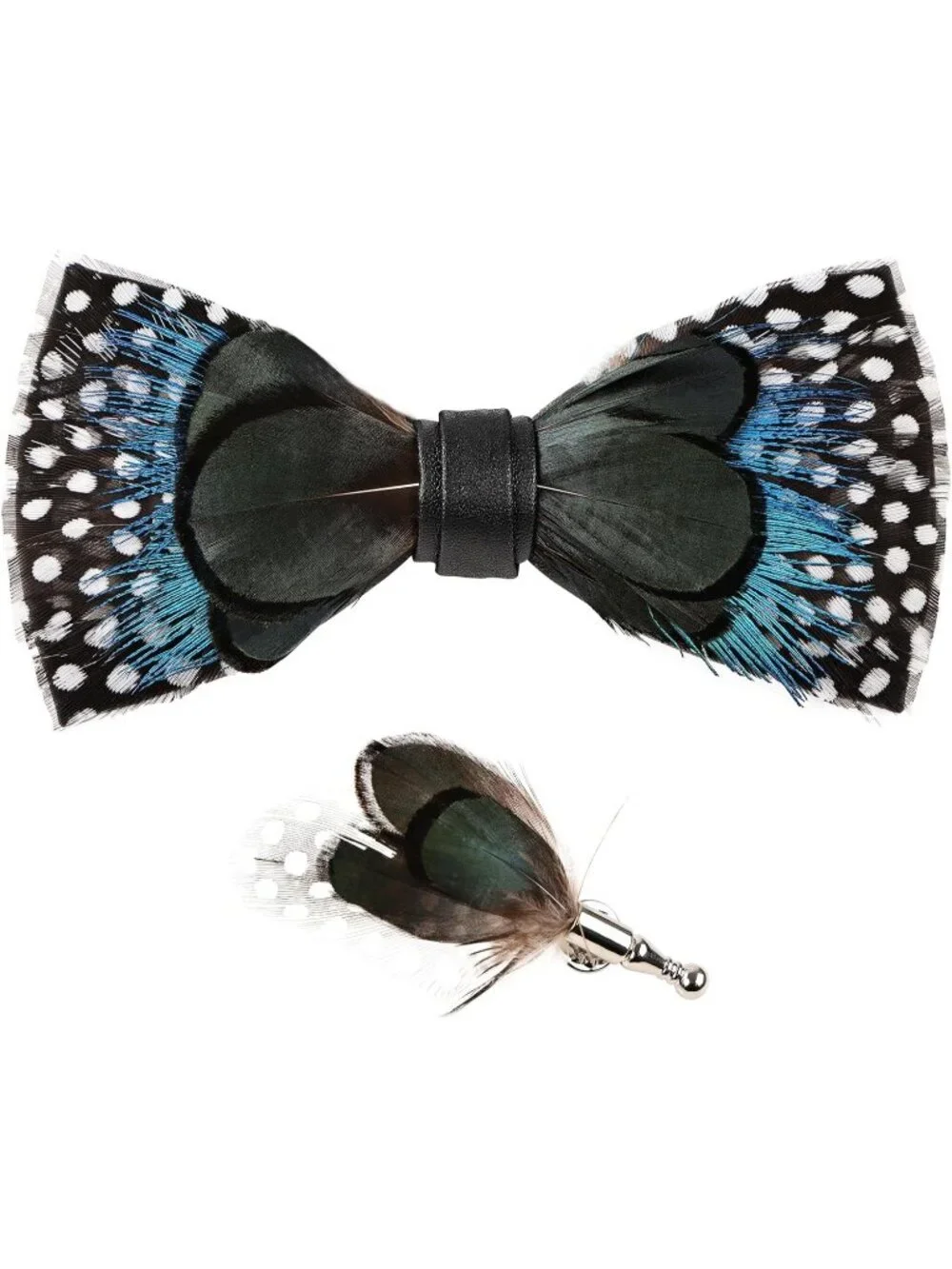 Adjustable Feather Bow Tie for Men, Handmade Leather Tuxedo Accessory